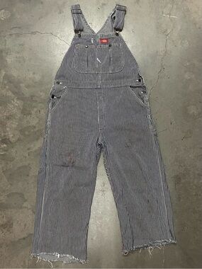 Vintage Y2K Dickie's Distressed Railroad Striped Bib Overalls